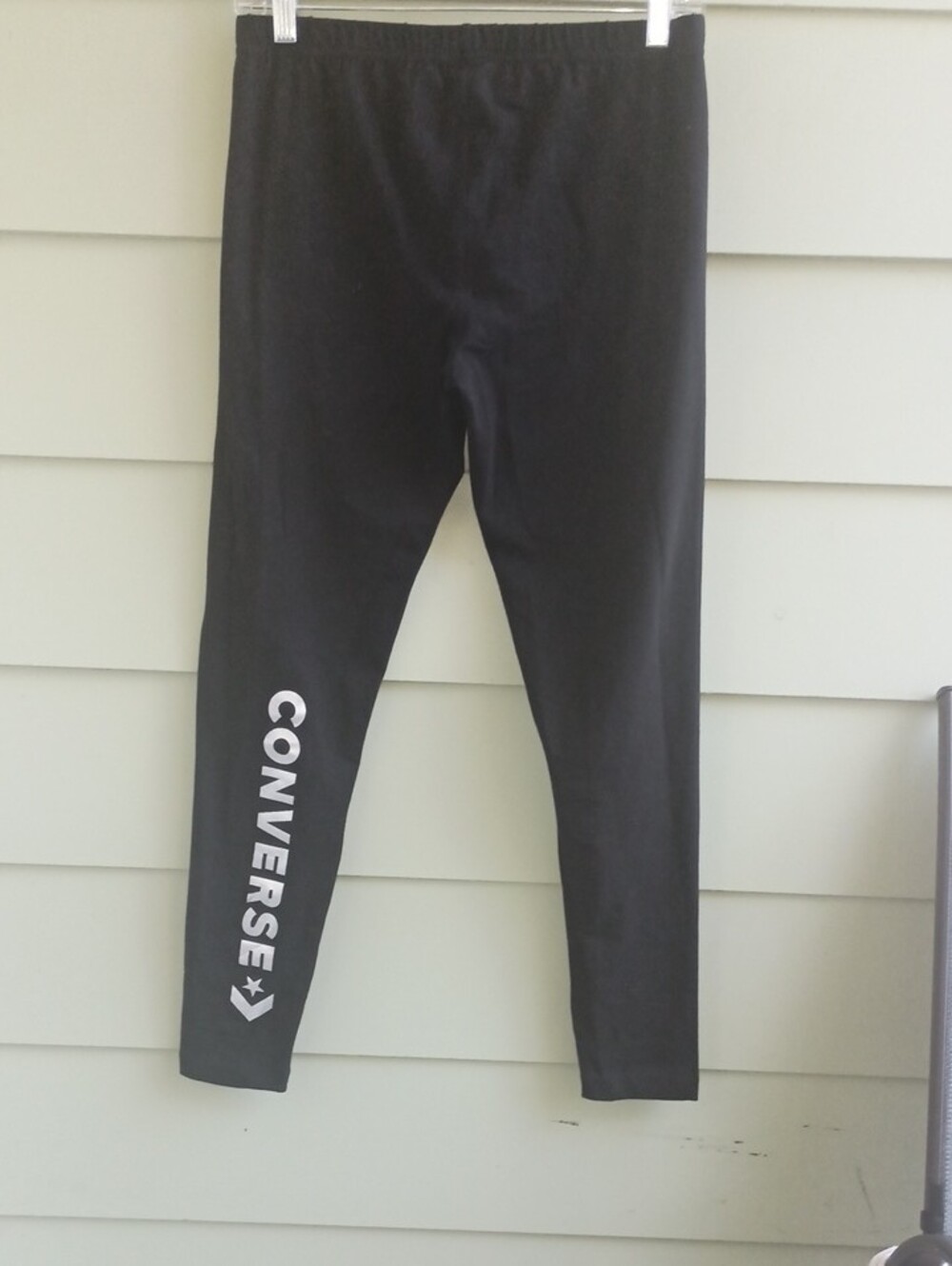 Converse Women's Black Leggings with Silver Logo Spellout On Leg Sz L NWT
